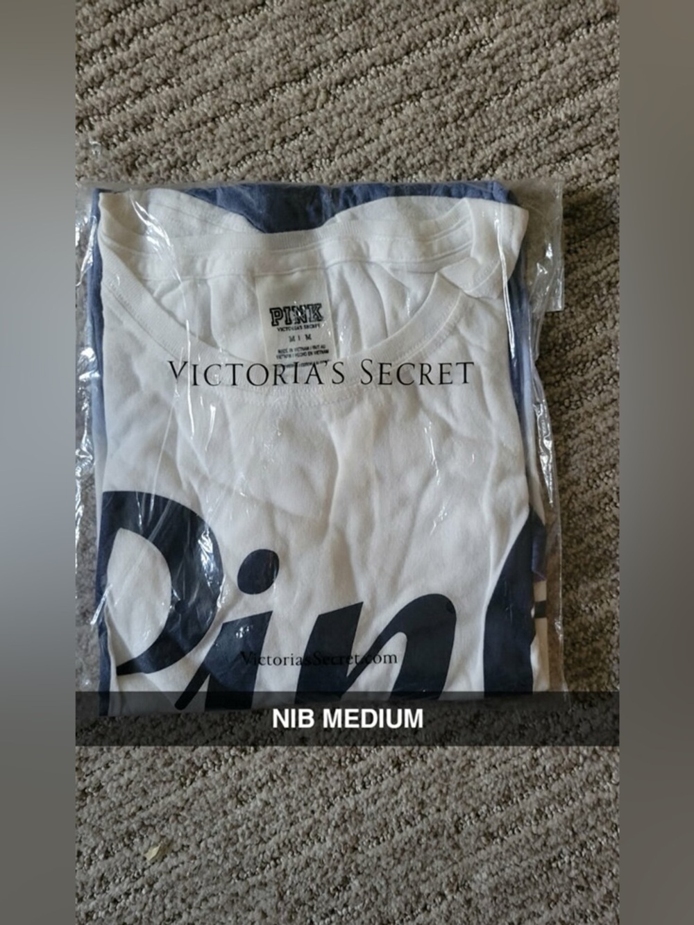 Victoria's Secret PINK White Tee with Navy Graphic and Blue logo shorts